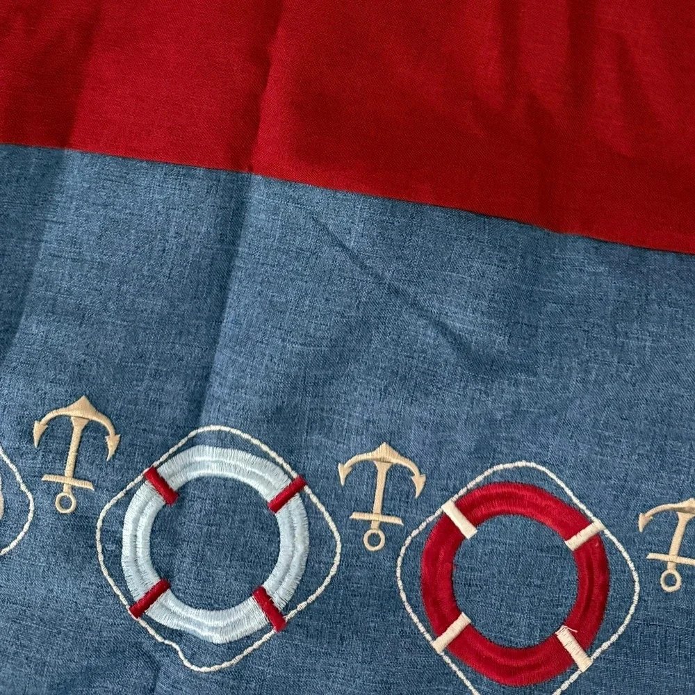 Nautical Anchor Life Preserver Shower Curtain Red Blue White Fabric‎ w/ 12 Hooks